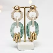 Eslabón ovalado acrílico 24x18 mm - Marbré Marron clair - Blanc x1