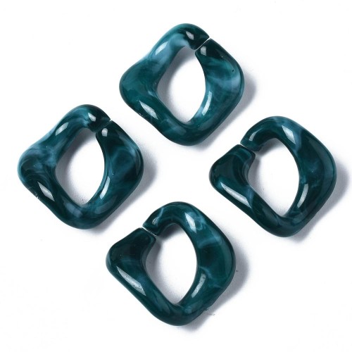 Eslabón acrílico cuadrado trenzado 24x23 mm - Marbré Bleu canard - Blanc x1