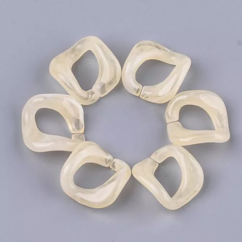 Eslabón acrílico cuadrado trenzado 24x23 mm - Marbré Beige - Blanc x1