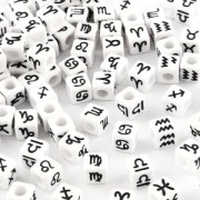 Surtido de 50 cuentas cúbicas de signos del zodiaco 7 mm - Blanco - Negro
