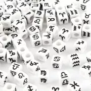 Surtido de 50 cuentas cúbicas de signos del zodiaco 7 mm - Blanco - Negro