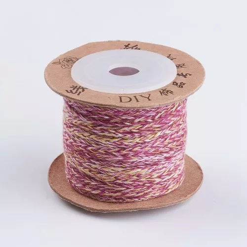 Cordón de algodón trenzado plano 1.5 mm Prune - Fucsia - Amarillo - Rosa claro x1m