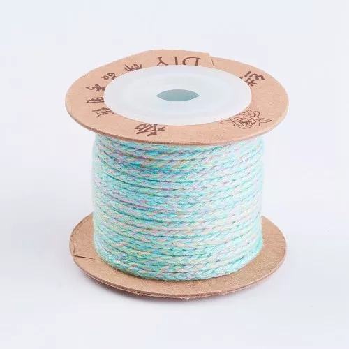 Cordón de algodón trenzado plano 1.5 mm - Azul claro - Lila - Verde claro x1m