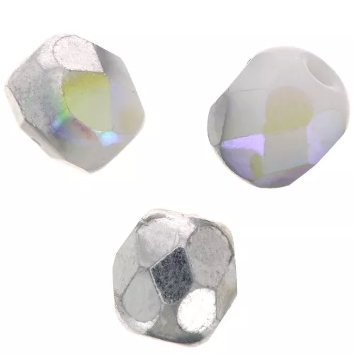 Facetas 4 mm - Blanco Tiza Plata Arco Iris x50
