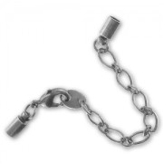 Cierre mosquetón con terminal para cordón plano 3 mm plateado antiguo