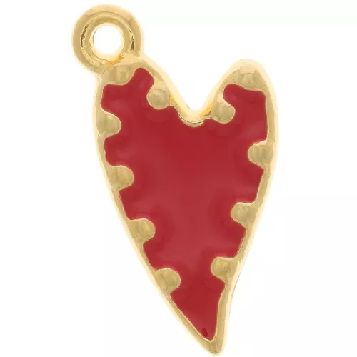 Colgante corazón irregular de resina epoxi 22x13 mm - Dorado oro fino - Rojo x1