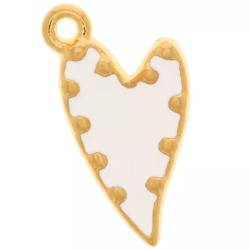 Colgante corazón irregular de resina epoxi 22x13 mm - Dorado oro fino - Blanco x1
