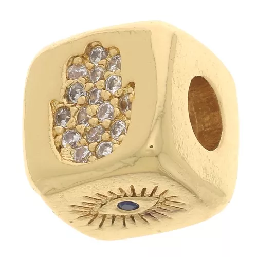 Cuenta de cubo de 9 mm - con múltiples motivos óxido de zirconio - Oro - Azul x1