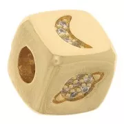Cuenta de cubo de 9 mm - con múltiples motivos óxido de zirconio - Oro - Azul x1