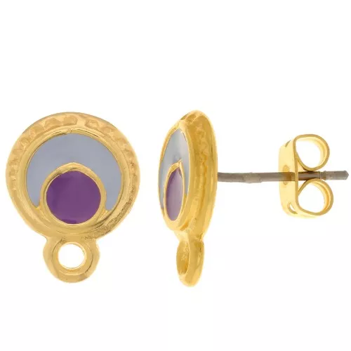 Pendientes redondos de 10,5 mm con resina epoxídica - Dorado oro fino - Púrpura x2