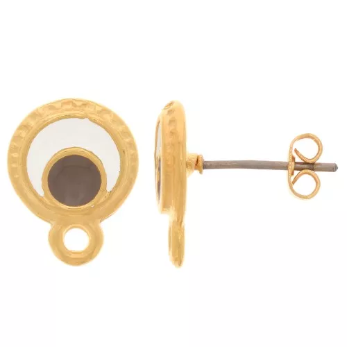 Tachuelas redondas de 10,5 mm con resina epoxídica - Dorado oro fino - Beige x2