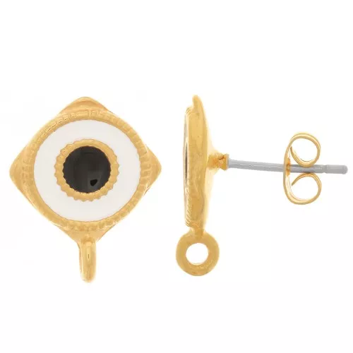 Pendientes de 17x13,5 mm con resina epoxi - Dorado oro fino - Blanco x2