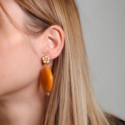 Pendientes de margarita de 13 mm con resina epoxídica - Dorado oro fino - Blanco x2