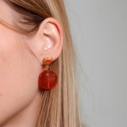 Ganchos Pendientes corazón 14x11 mm con resina epoxí- Dorado oro fino - Rojo x2