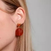 Ganchos Pendientes corazón 14x11 mm con resina epoxí- Dorado oro fino - Rojo x2