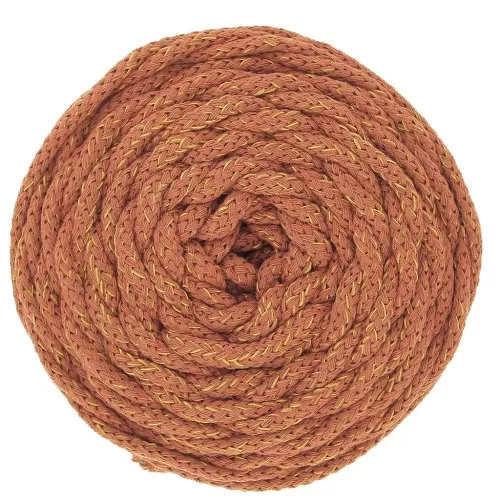 Bobina cordón de algodón Macramé Cotton Air Mix 5mm - Canela - Dorado x50m