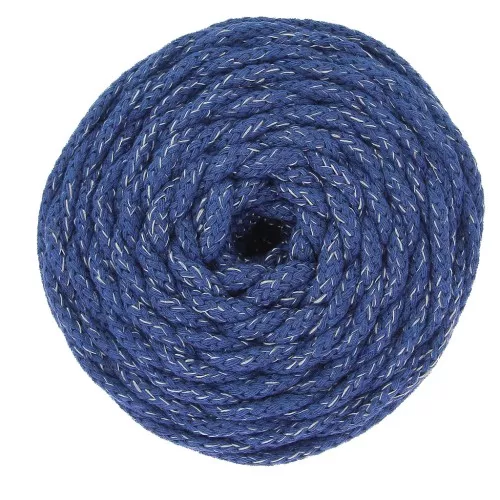 Bobina cordón de algodón para Macramé Cotton Air Mix - Azul noche - Plateado x50m