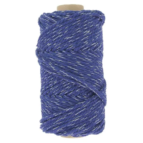 Bobina de cordón de macramé de algodón de 3 mm - Mix Azul Noche - Plateado x50m