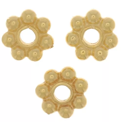 Cuentas arandelas con forma de flor de 6 mm - Chapado de oro 3 micras x4