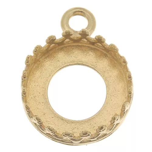 Engaste colgante redondo corona para cabujón de 10mm Chapado de oro 3 micras x1