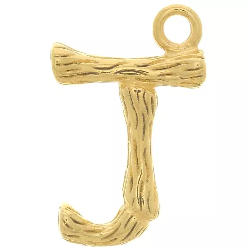 Colgante letra del alfabeto efecto bambú 15x10 mm - J - Chapado en oro x1