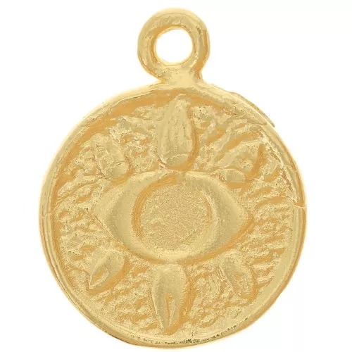 Colgante redondo 14 mm - motif oeil - Dorado oro fino x1