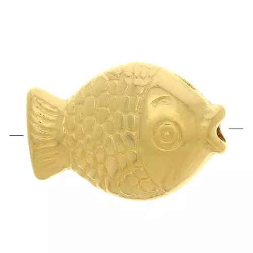 Cuenta pescado plano 12x8 mm - Dorado con oro fino x1