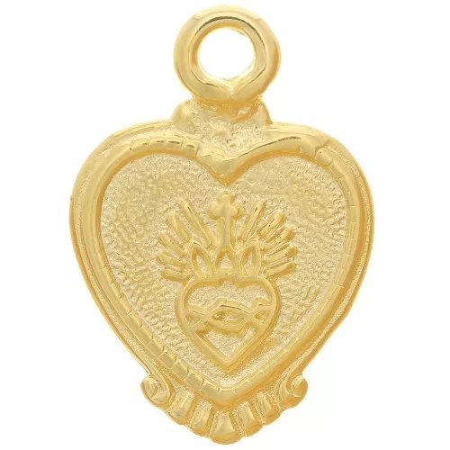 Colgante corazón - Ex-Voto motivo corazón 22x15 mm - Dorado oro fino x1
