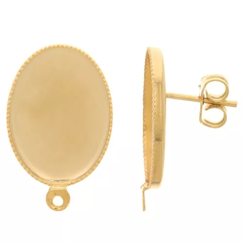 Tachuelas para cabujón de dorso plano 18x13 mm - Chapado en oro x2