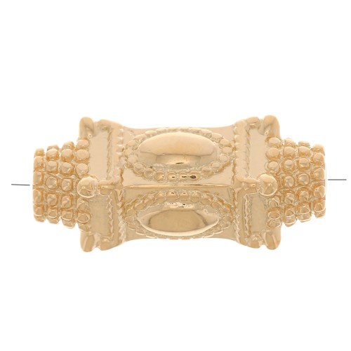 Cuenta de tubo étnico trabajado con bolitas 17x7 mm - Dorado 3 micras x1