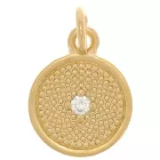 Charm redondo texturizado de 10 mm con óxido de zirconio - chapado en oro de 3 micras - cristal x1