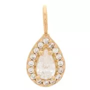 Charm de gota de 14x6 mm con óxido de zirconio - chapado en oro de 3 micras - Cristal x1