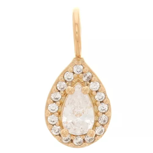 Charm de gota de 14x6 mm con óxido de zirconio - chapado en oro de 3 micras - Cristal x1