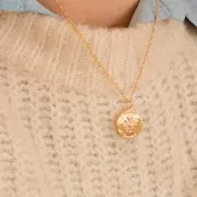 Colgante redondo de 17 mm con óxido de zirconio - diseño en forma de cruz - chapado en oro de 3 micras - Cristal x1