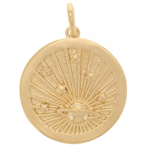 Colgante redondo 20 mm - planeta y estrellas - 3 micras chapado en oro x1
