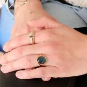 Anillo ovalado con cabujón de vidrio facetado Tamaño 60 - Chapado en oro 3 micras 3 micras Azul x1