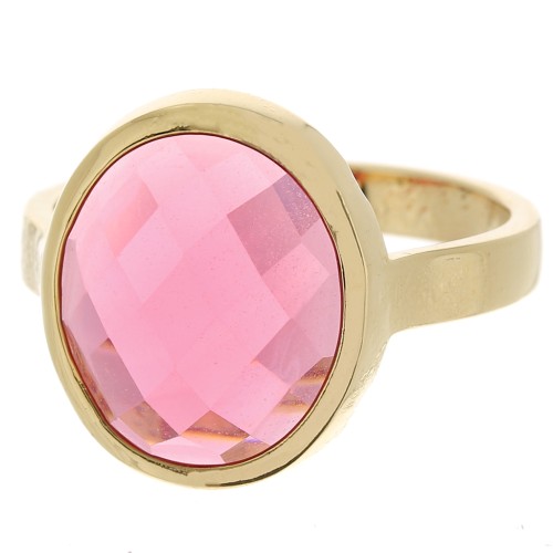 Anillo ovalado con cabujón de vidrio facetado Tamaño 56 Chapado en oro 3 micras 3 micras - Rosa x1