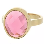 Anillo ovalado con cabujón de vidrio facetado Tamaño 60 Chapado en oro 3 micras 3 micras - Rosa x1