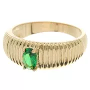 Anillo estriado con piedra de vidrio facetado Tamaño 54 Chapado en oro 3 micras 3 micras - Verde x1