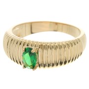 Anillo Estriado con Piedra de Vidrio Facetado Tamaño 58 Chapado en Dorado 3 Micras - Verde x1|raw }}