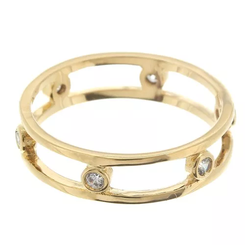 Anillo doble con óxido de zirconio - Tamaño 50 - 3 micras chapado en oro - Cristal x1
