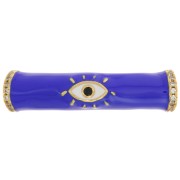 Cuenta de tubo curvado en resina epoxi y óxido de zirconio 33x8mm motivo ojo - Oro - Azul Real