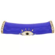 Cuenta de tubo curvado en resina epoxi y óxido de zirconio 33x8mm motivo ojo - Oro - Azul Real
