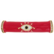 Cuenta de tubo curvado en resina epoxi y  óxido de zirconio 33x8 mm con diseño de ojo - Oro - Rojo x1