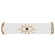 Cuenta de tubo curvado en resina epoxi y  óxido de zirconio 33x8 mm con diseño de ojo - Oro - Blanco x1