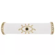 Cuenta de tubo curvado en resina epoxi y óxido de zirconio 33x8 mm con diseño de ojo - Oro - Blanco x1