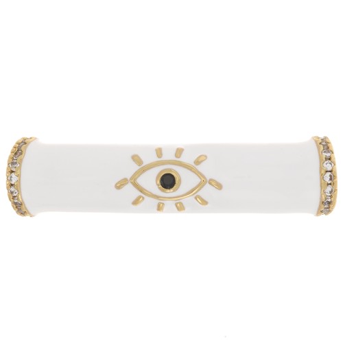 Cuenta de tubo curvado en resina epoxi y óxido de zirconio 33x8 mm con diseño de ojo - Oro - Blanco x1