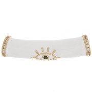Cuenta de tubo curvado en resina epoxi y  óxido de zirconio 33x8 mm con diseño de ojo - Oro - Blanco x1