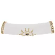 Cuenta de tubo curvado en resina epoxi y óxido de zirconio 33x8 mm con diseño de ojo - Oro - Blanco x1