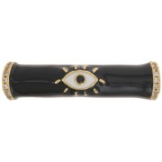 Cuenta de tubo curvado en resina epoxi y  óxido de zirconio 33x8 mm con diseño de ojo - Oro - Negro x1